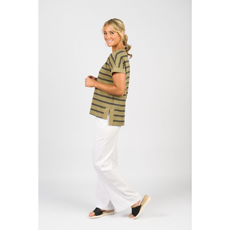Vassalli Striped Drop Sleeve Top With Stepped Hem image number 7